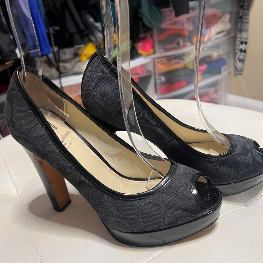 Coach Signature Black Breana Peep Toe Heels